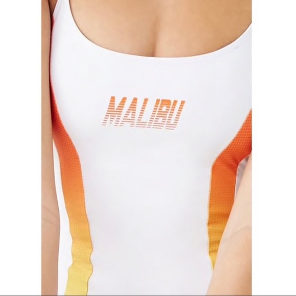 FOREVER 21 White Orange Malibu Graphic One Piece Swimsuit NEW - Picture 4 of 14